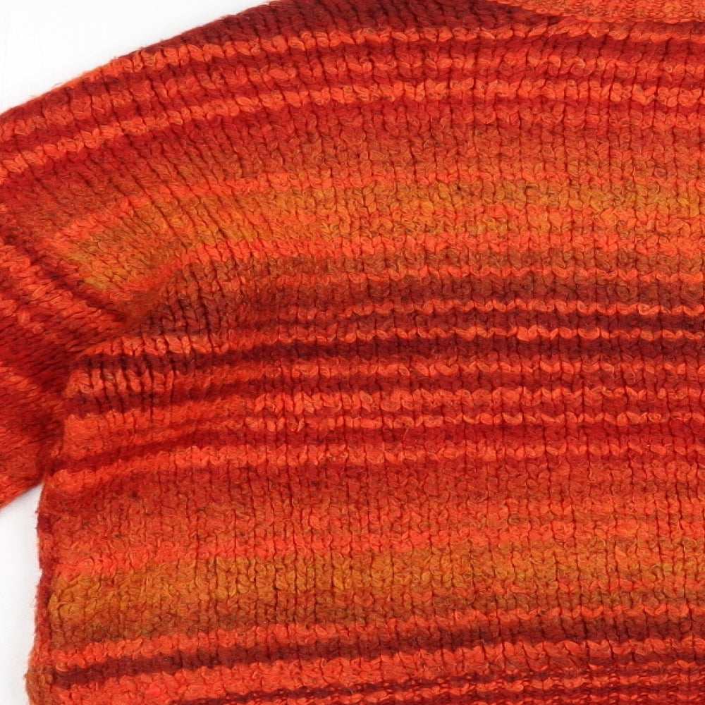 New Look Womens Orange Crew Neck Striped Acrylic Pullover Jumper Size M