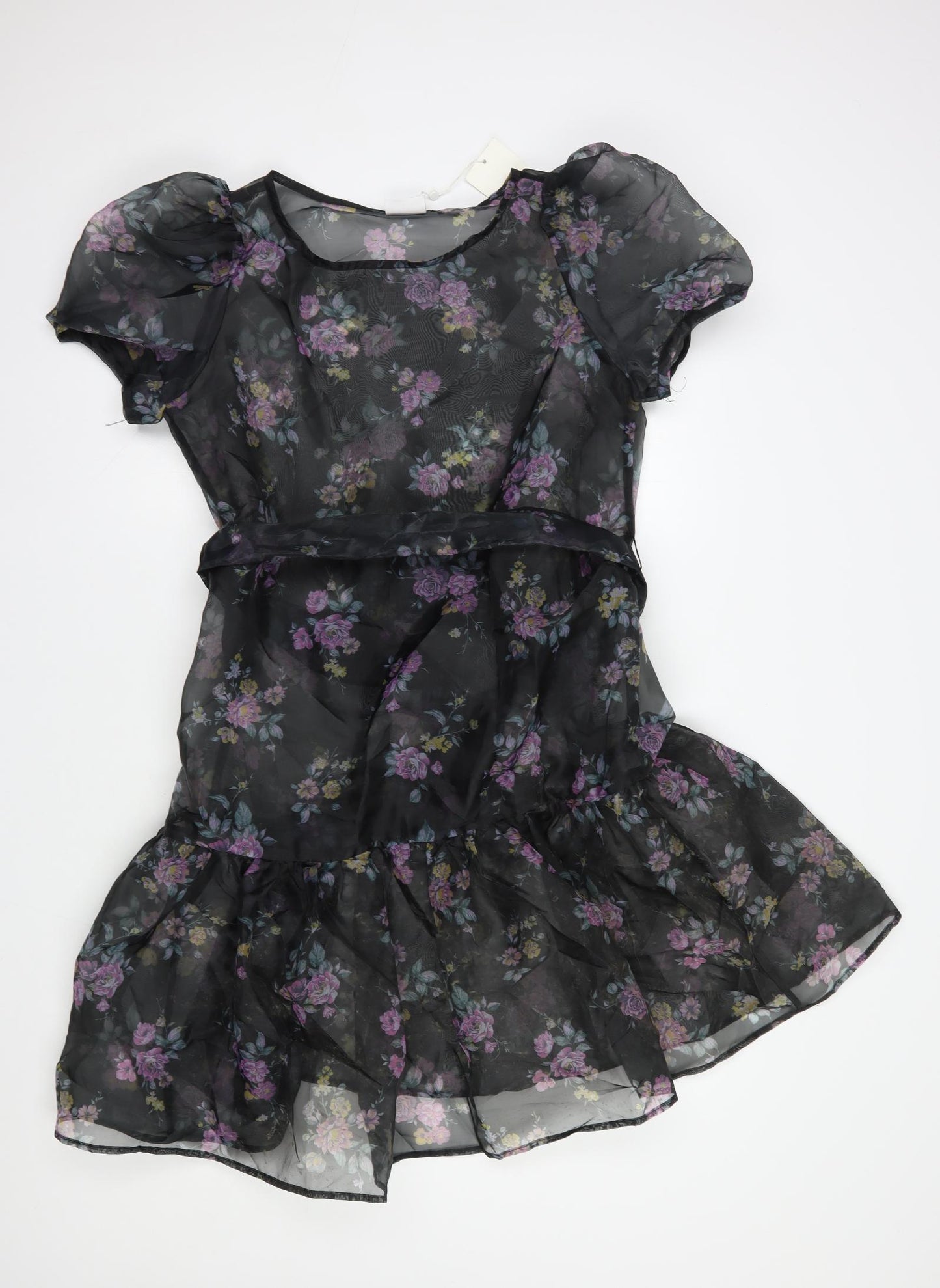 VILA Womens Black Floral Chlorofibre A-Line  Size 14  Round Neck Pullover