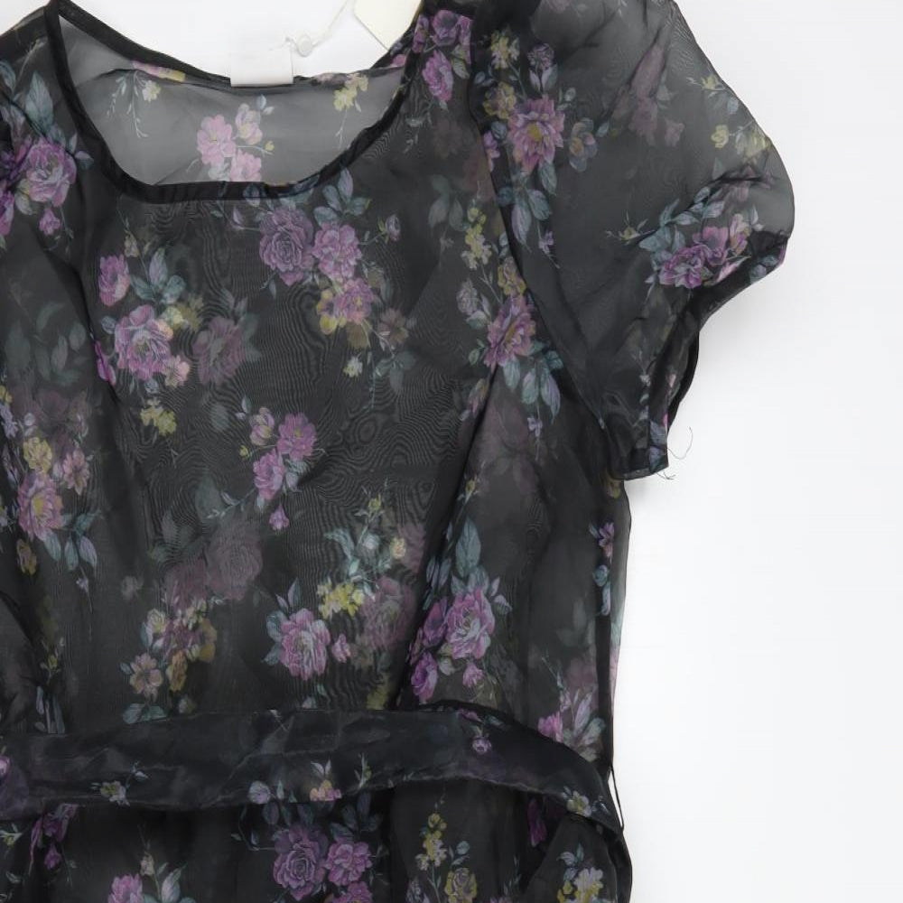 VILA Womens Black Floral Chlorofibre A-Line  Size 14  Round Neck Pullover