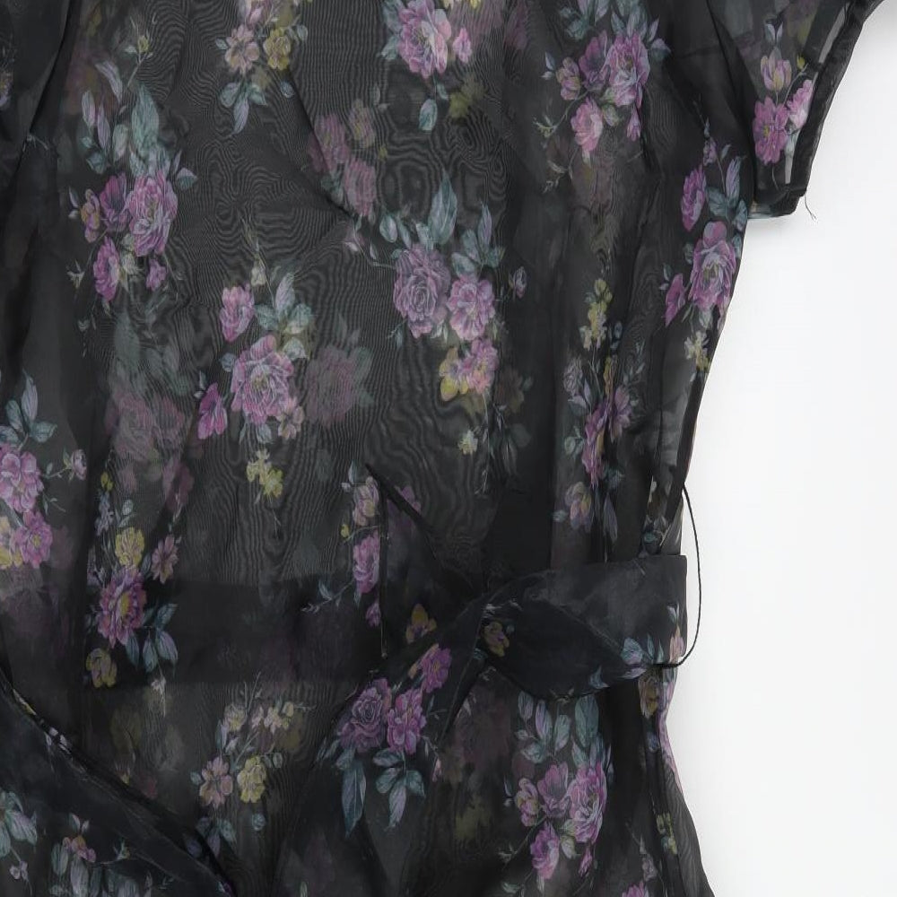 VILA Womens Black Floral Chlorofibre A-Line  Size 14  Round Neck Pullover