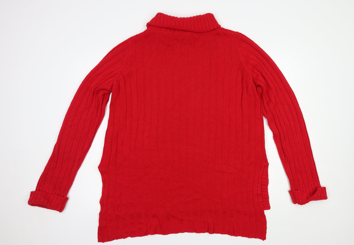 Sosandar Womens Red Roll Neck  Acrylic Tunic Jumper Size L