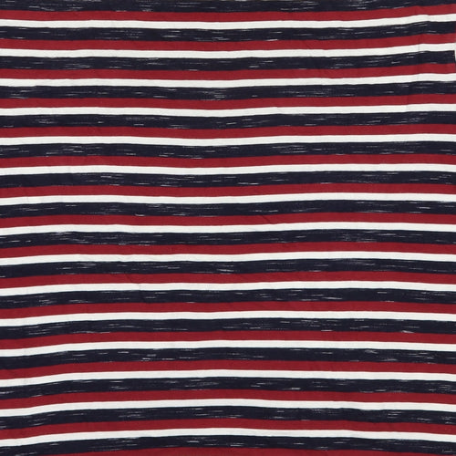 Marks and Spencer Mens Red Striped Cotton  T-Shirt Size L Crew Neck