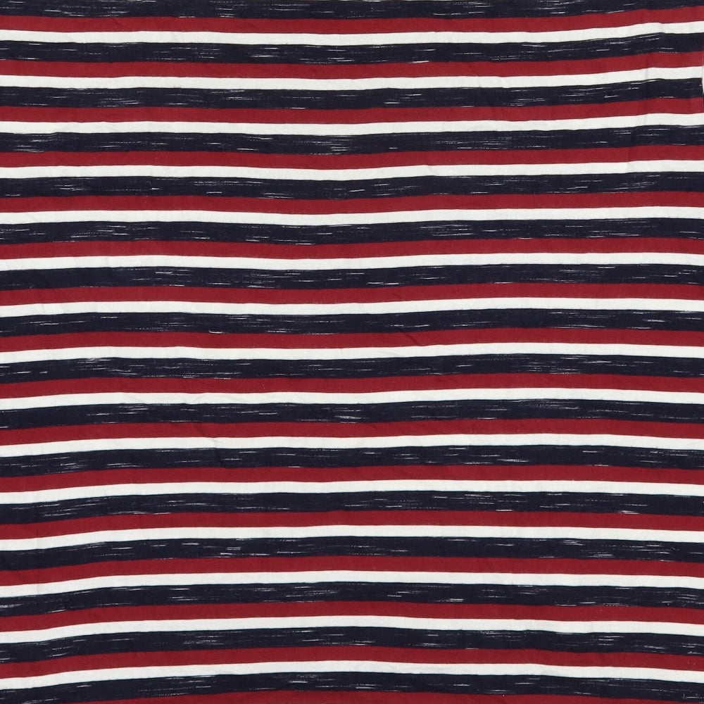Marks and Spencer Mens Red Striped Cotton  T-Shirt Size L Crew Neck