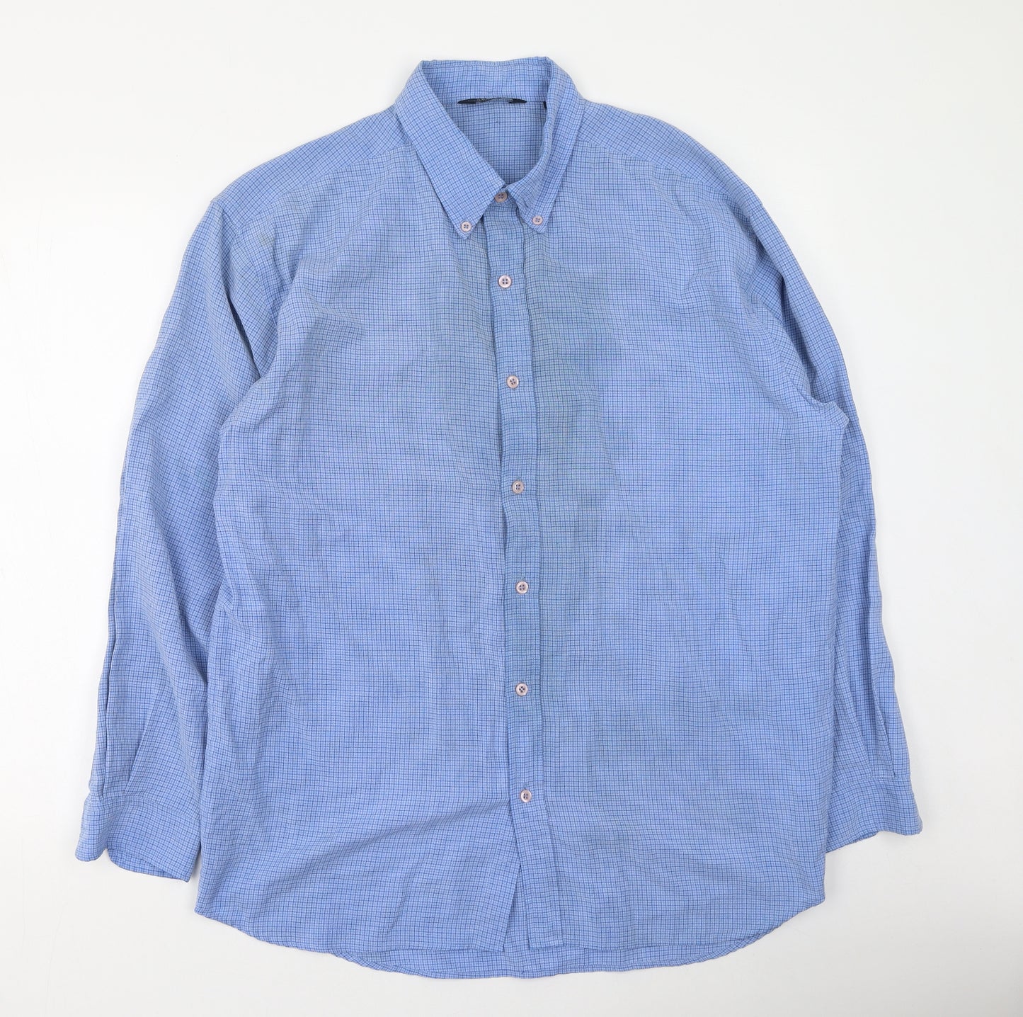 Gianni Vironi Mens Blue  Polyester  Button-Up Size M Collared