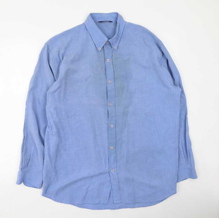 Gianni Vironi Mens Blue  Polyester  Button-Up Size M Collared