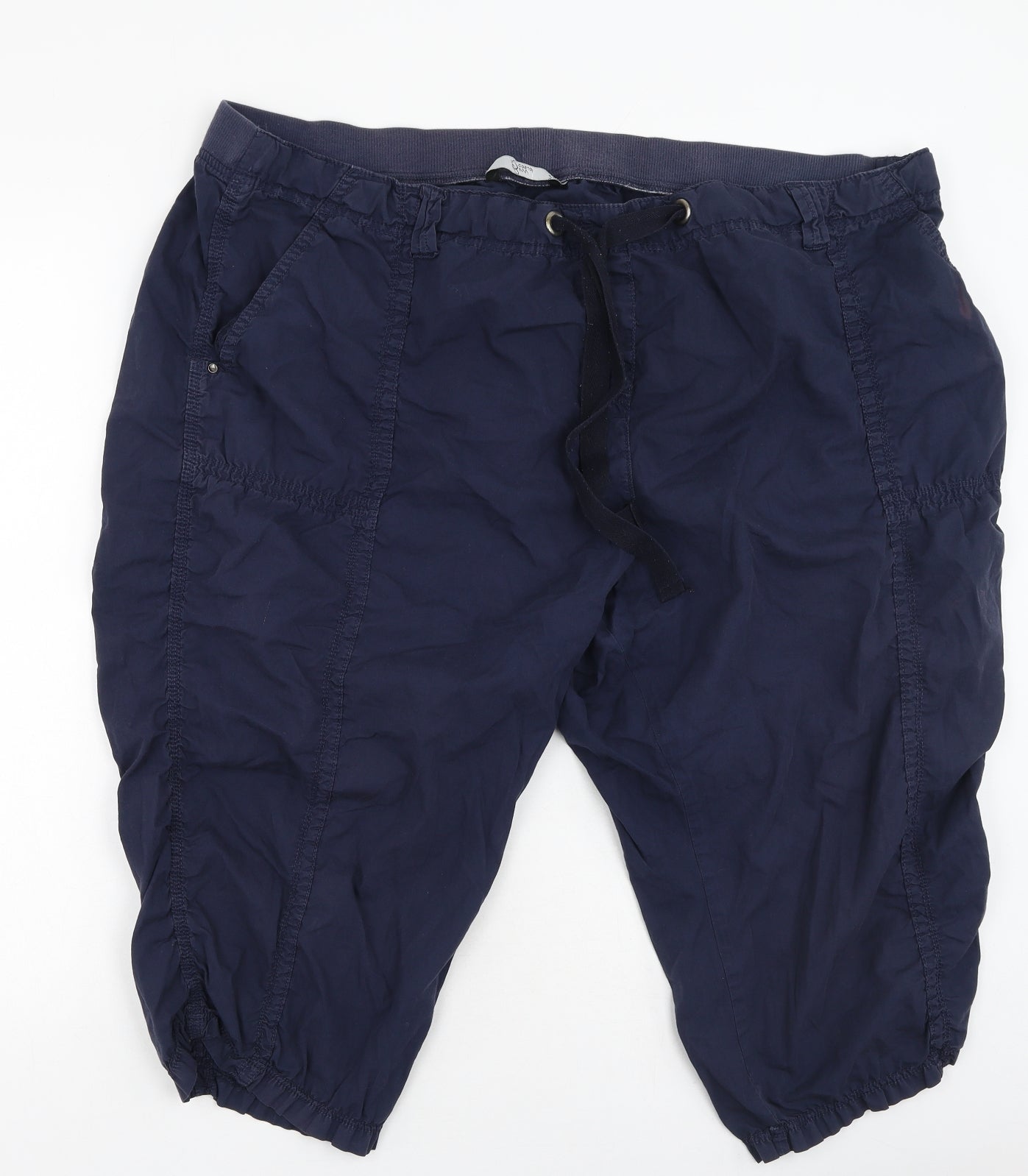 Bonmarché Womens Blue  Cotton Cropped Trousers Size 24 L28 in Regular