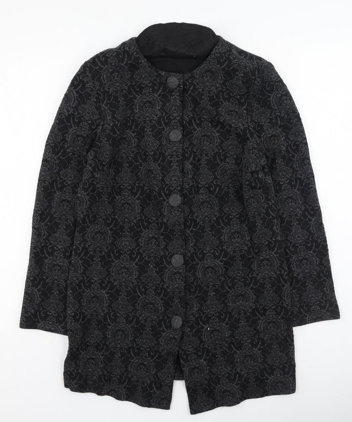 Berkertex Womens Grey Round Neck Floral Acrylic Cardigan Jumper Size 12