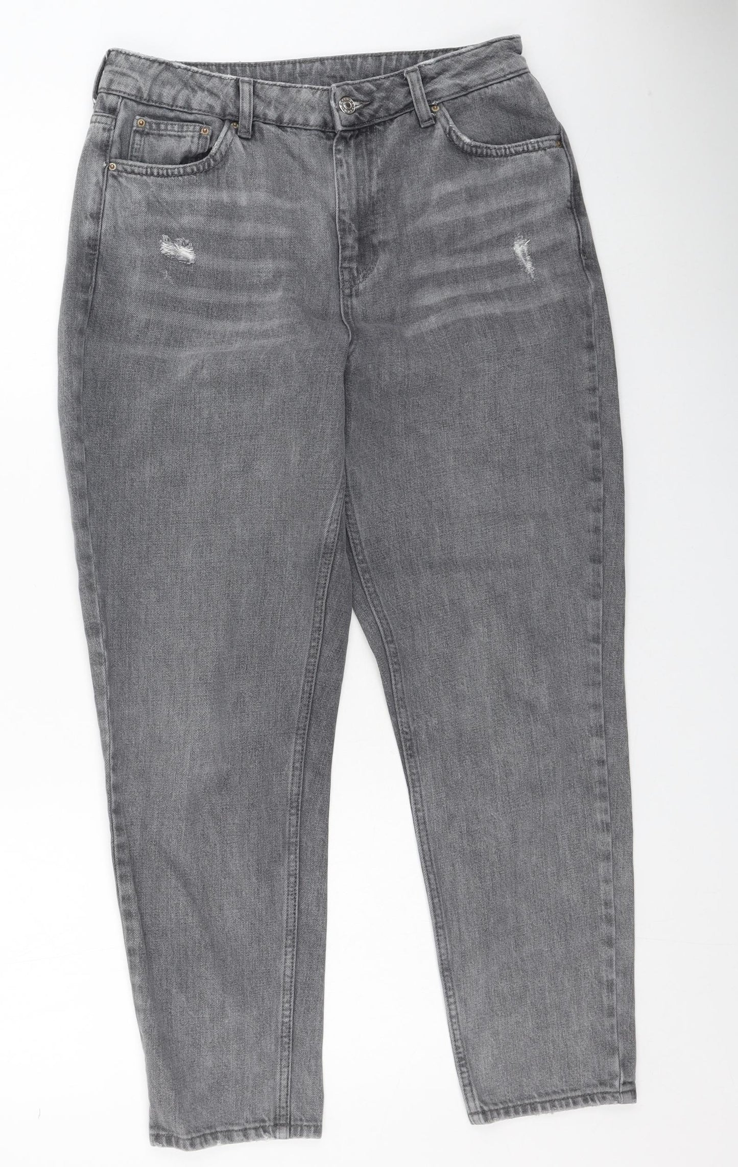 Topshop Womens Grey  Cotton Mom Jeans Size 30 in L30 in Regular