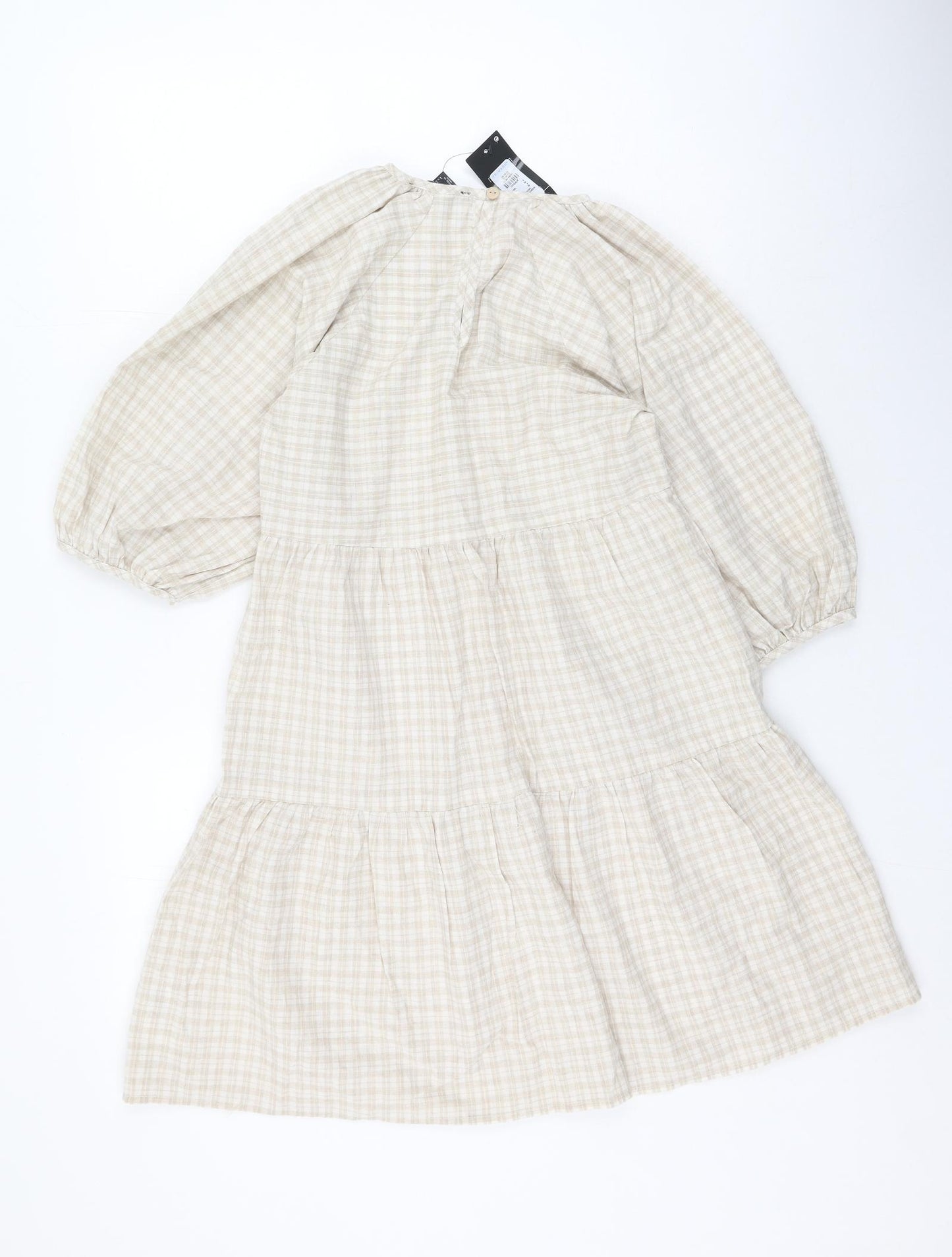 Primark Womens Beige Plaid Cotton Fit & Flare  Size 6  Round Neck