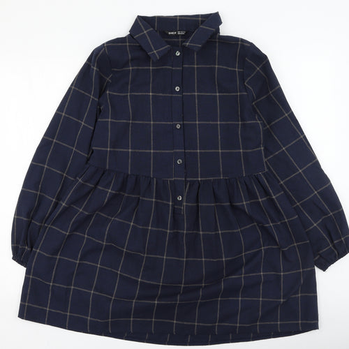 SheIn Womens Blue Plaid Cotton Fit & Flare  Size S  Collared