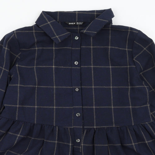 SheIn Womens Blue Plaid Cotton Fit & Flare  Size S  Collared