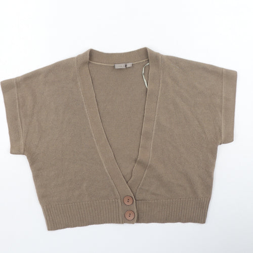 TU Womens Brown V-Neck  Acrylic Cardigan Jumper Size 12