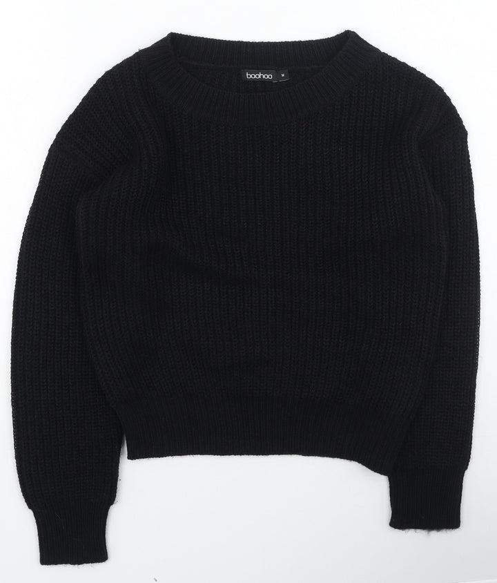 Boohoo Womens Black Round Neck Polyester Pullover Jumper Size M