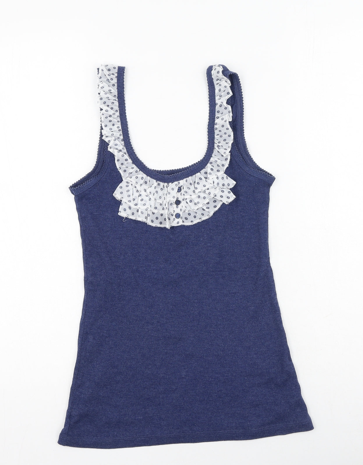 Primark Womens Blue Floral Cotton Camisole Tank Size 12 Round Neck