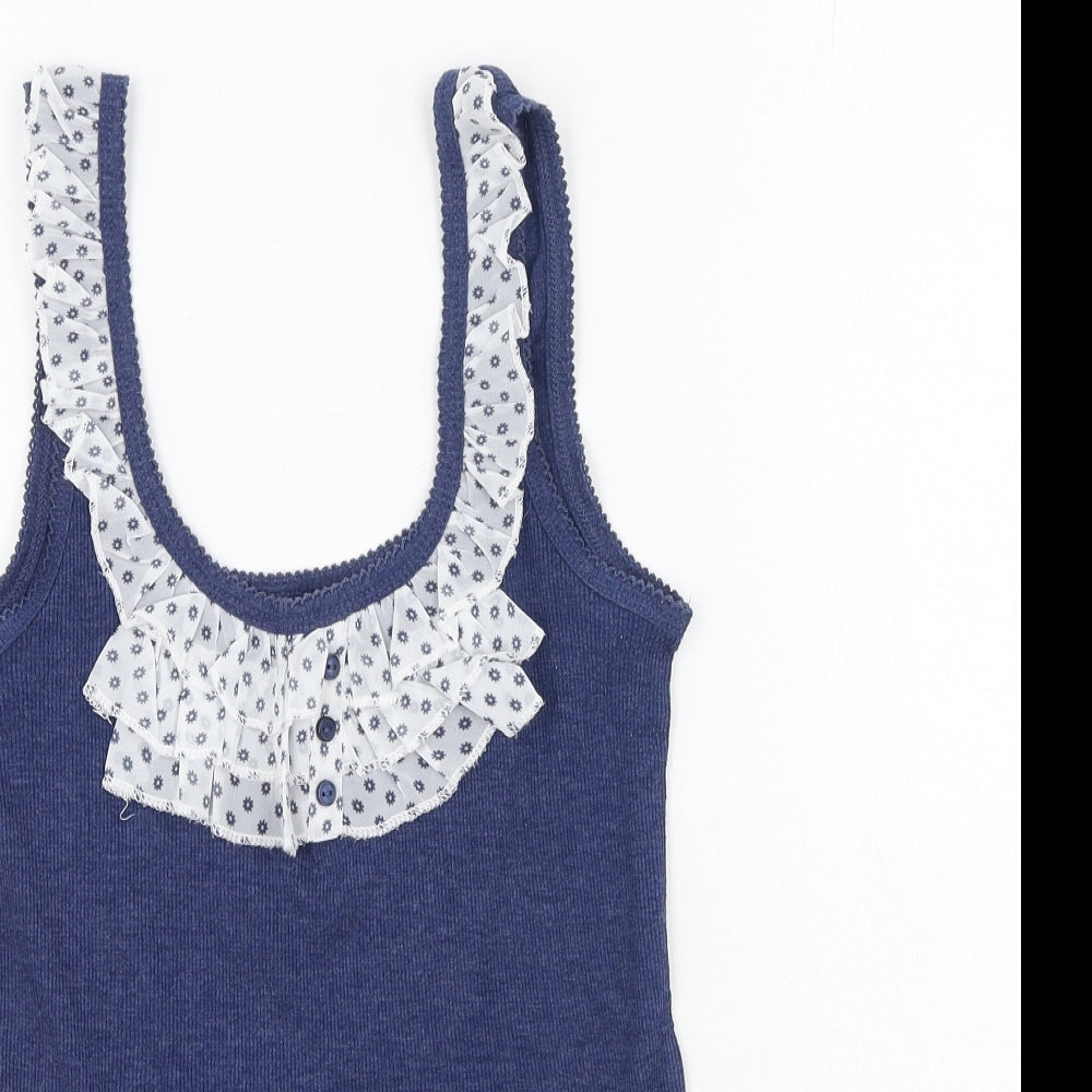 Primark Womens Blue Floral Cotton Camisole Tank Size 12 Round Neck
