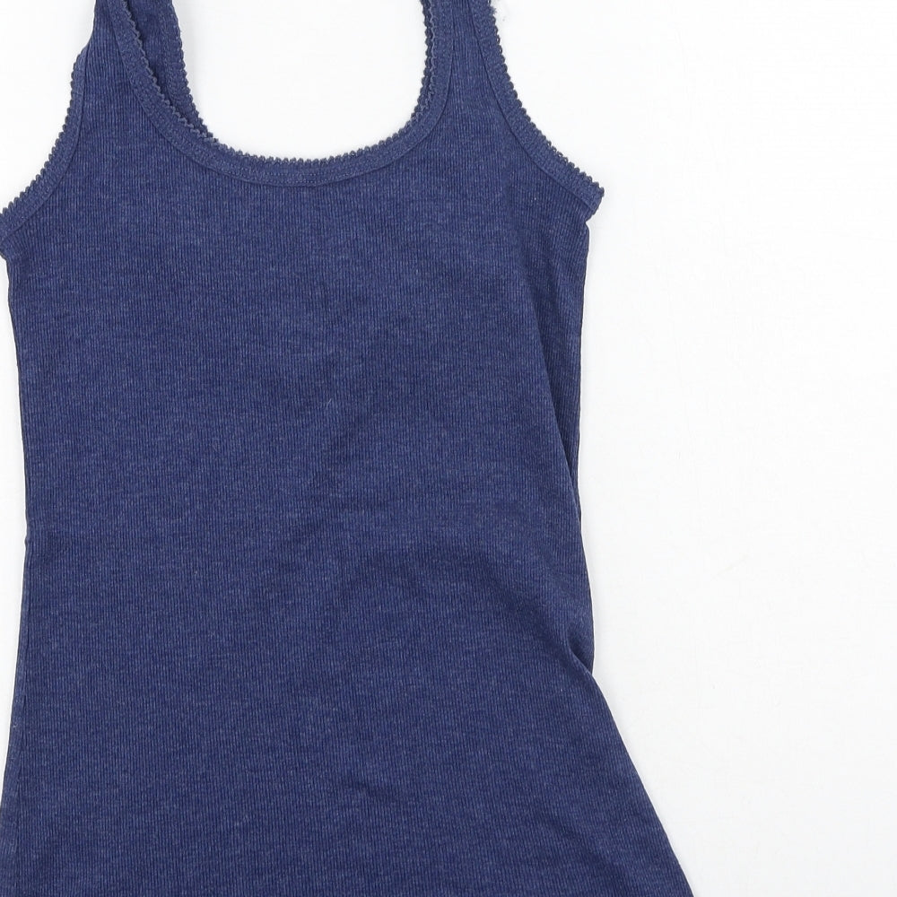 Primark Womens Blue Floral Cotton Camisole Tank Size 12 Round Neck