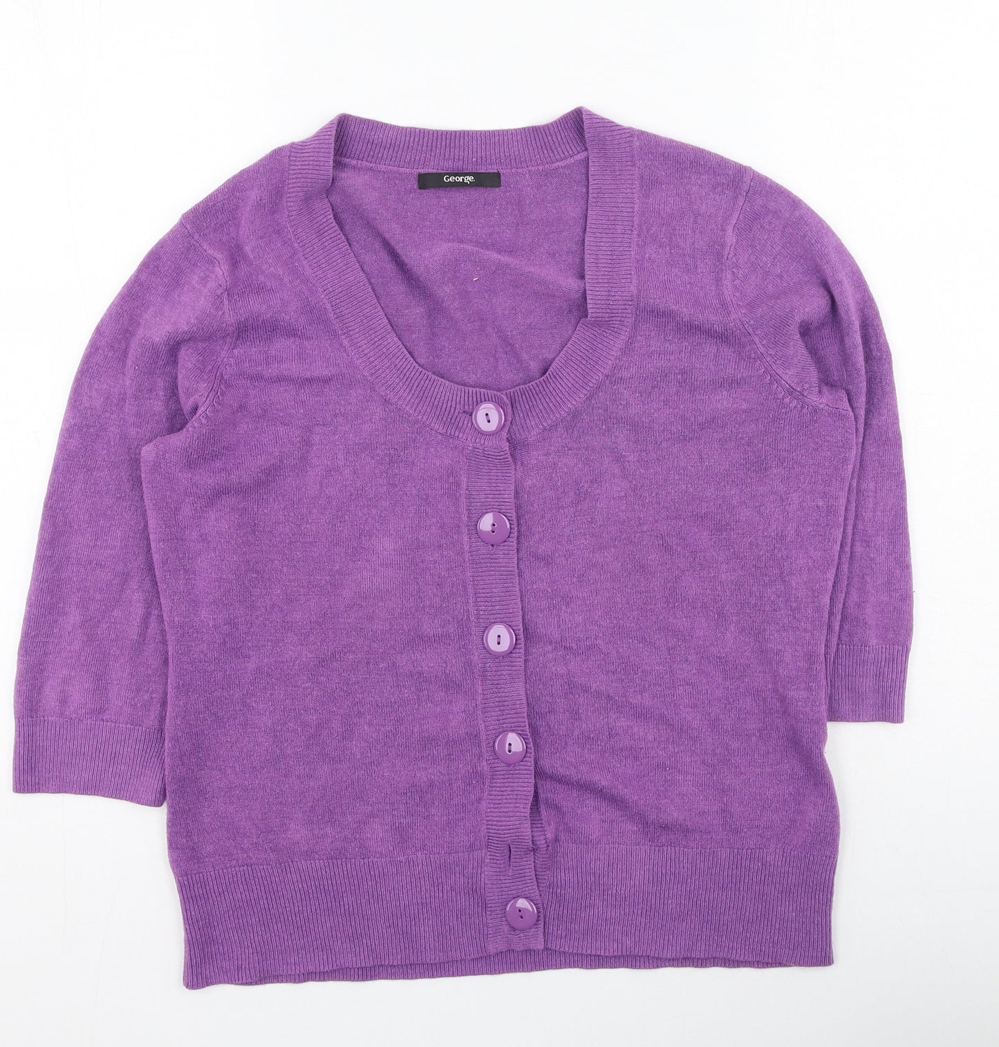 George  Womens Purple Round Neck  Acrylic Cardigan Jumper Size 16