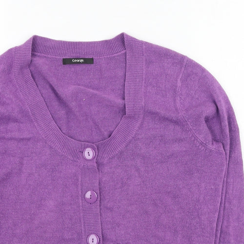 George  Womens Purple Round Neck  Acrylic Cardigan Jumper Size 16