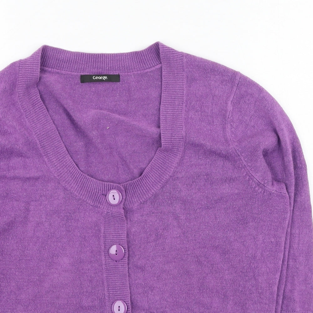 George  Womens Purple Round Neck  Acrylic Cardigan Jumper Size 16