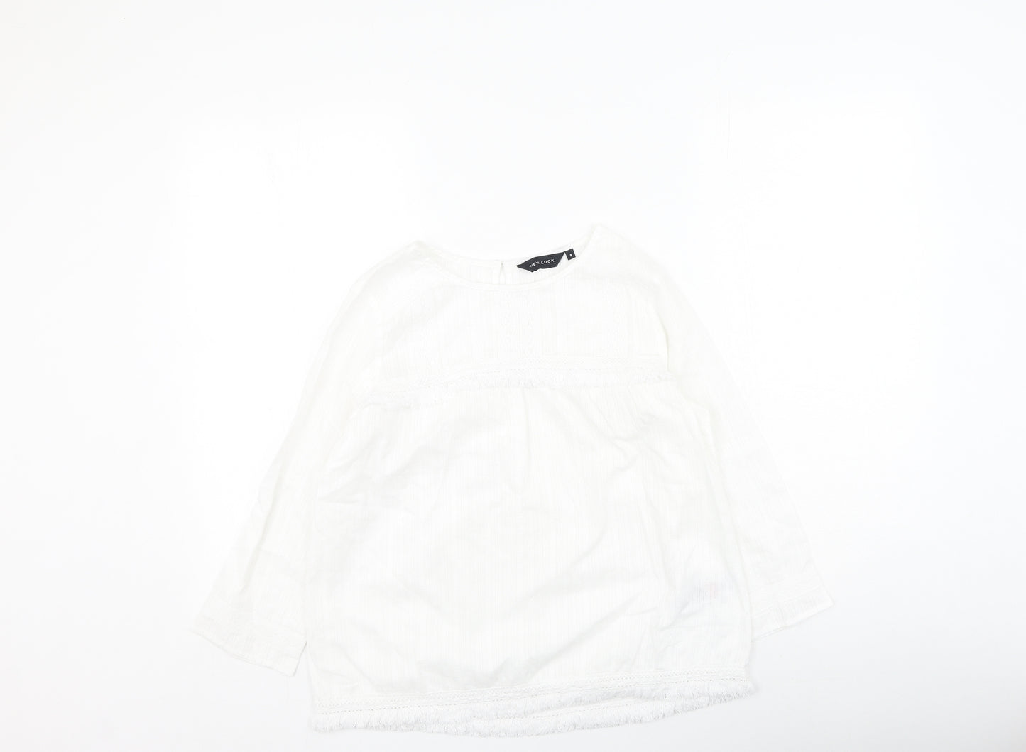 New Look Womens White  Cotton Basic T-Shirt Size 8 Round Neck
