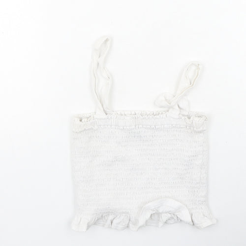 Primark Womens White  Cotton Cropped Tank Size 2XS Off the Shoulder