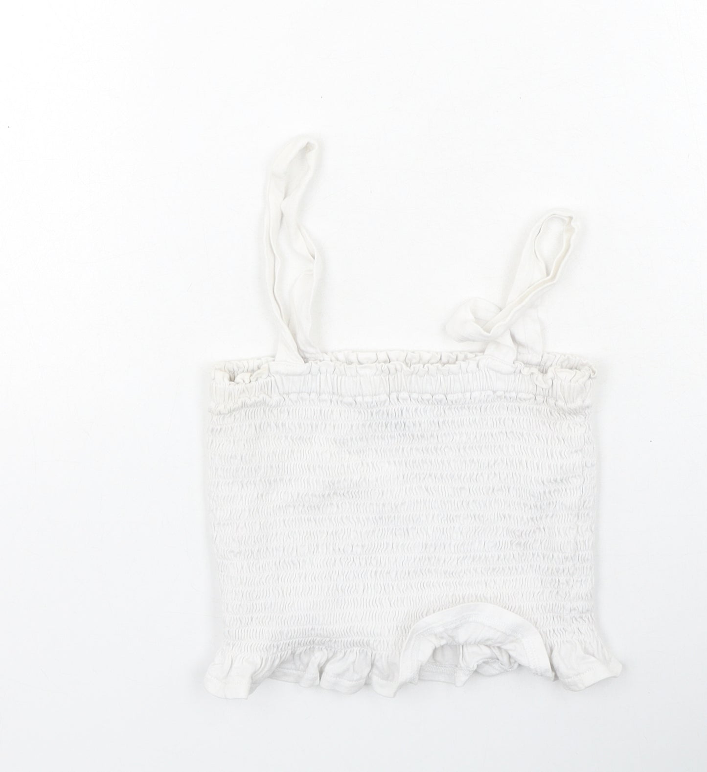 Primark Womens White  Cotton Cropped Tank Size 2XS Off the Shoulder