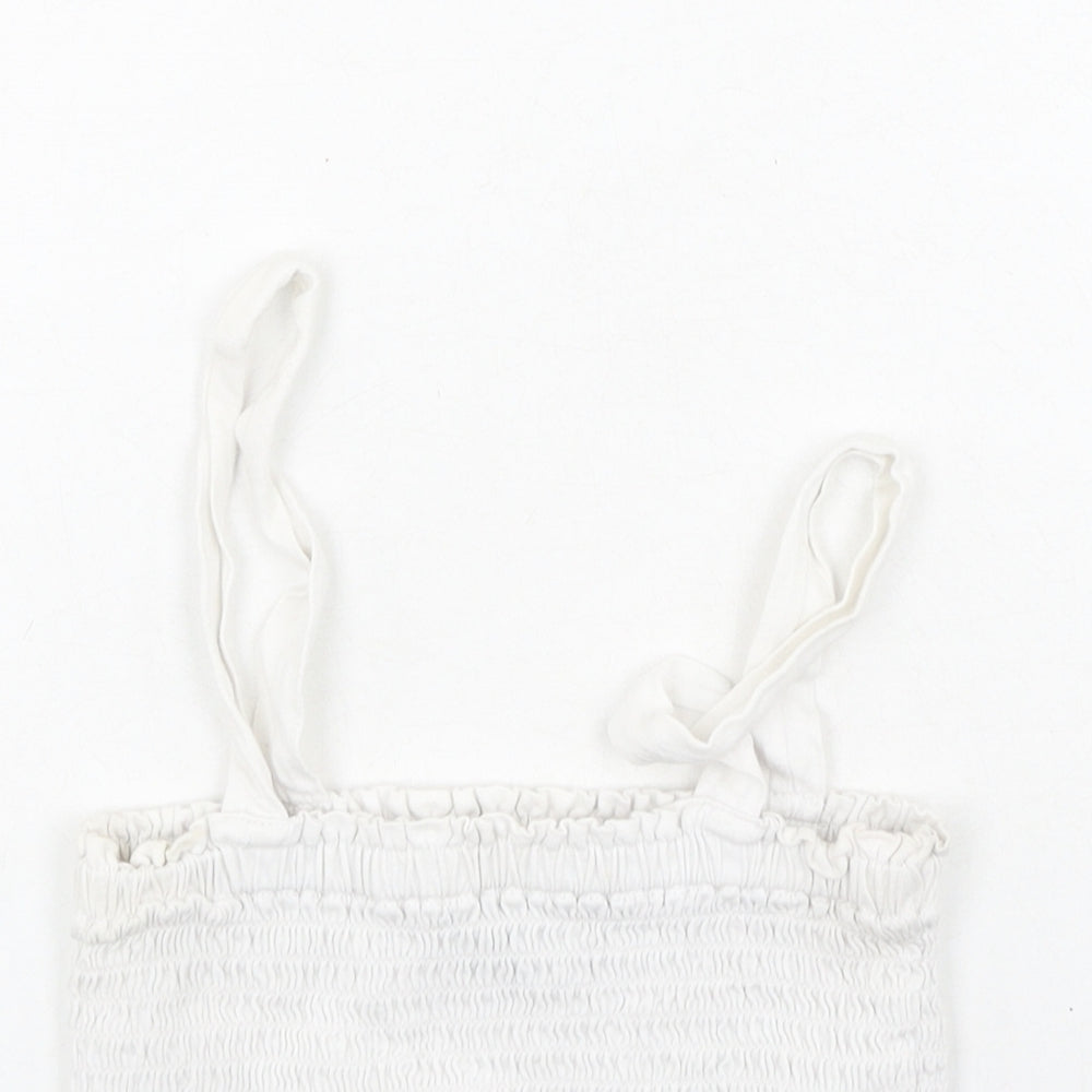 Primark Womens White  Cotton Cropped Tank Size 2XS Off the Shoulder