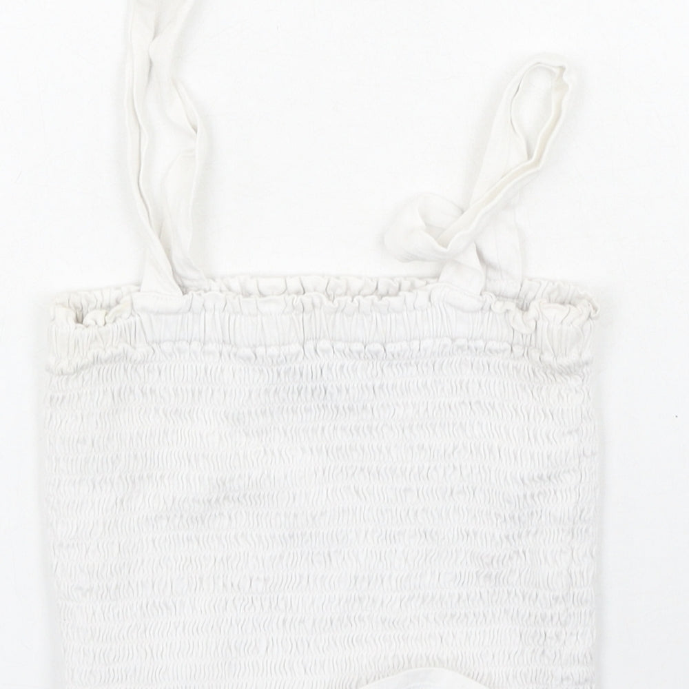 Primark Womens White  Cotton Cropped Tank Size 2XS Off the Shoulder