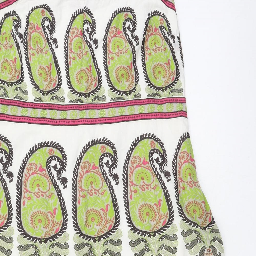 Monsoon Womens Multicoloured Geometric Cotton Fit & Flare  Size 12  Square Neck