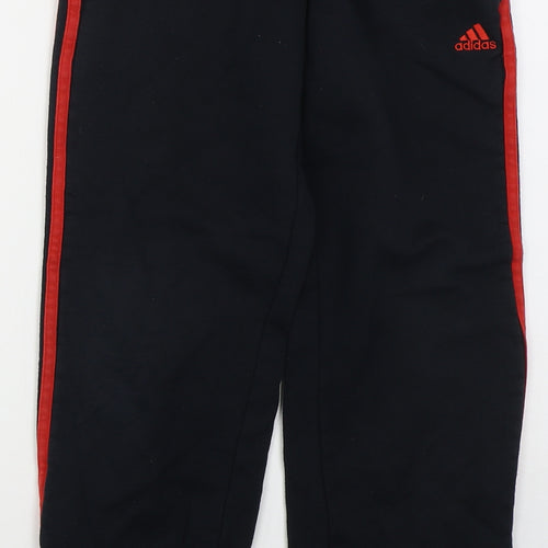 adidas Boys Black  Cotton Sweatpants Trousers Size 11-12 Years  Regular Drawstring - Red