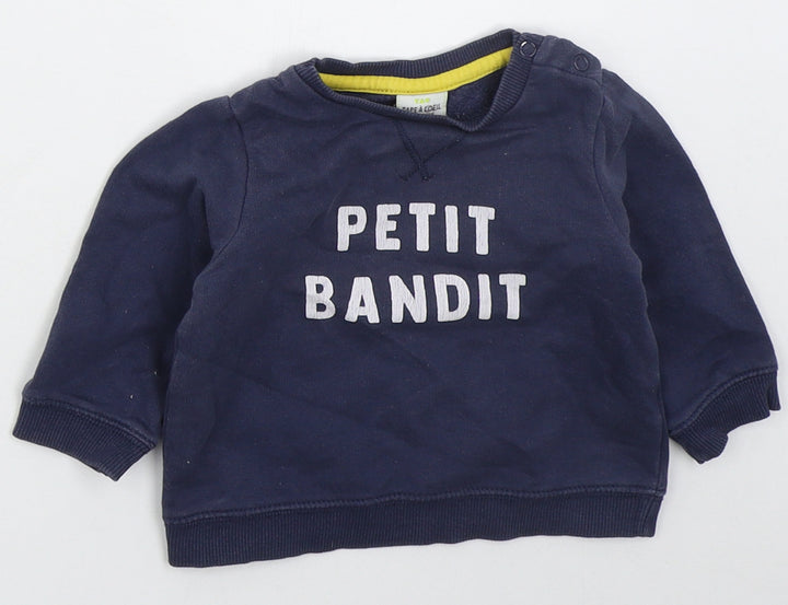 Tape A Coeil Boys Blue Cotton Basic T-Shirt Size 3-6 Months Crew Neck Pullover - Petit Bandit