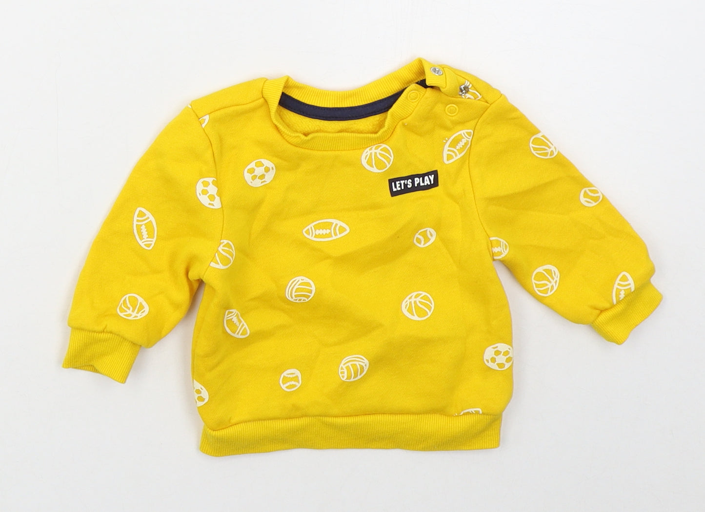 Primark Boys Yellow  Cotton Basic T-Shirt Size 3-6 Months Crew Neck Pullover - Lets Play