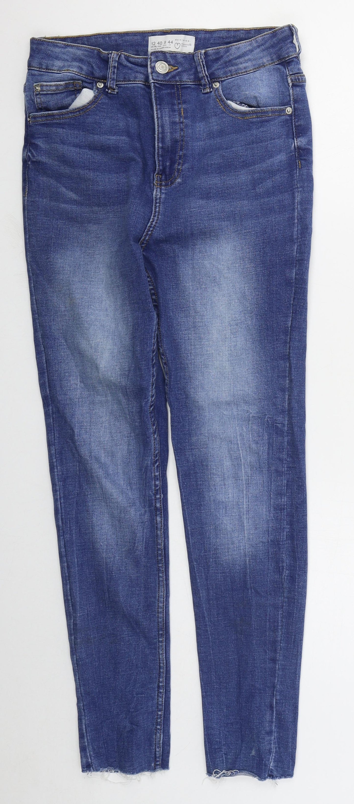 Primark Womens Blue  Cotton Skinny Jeans Size 12 L26 in Regular Button