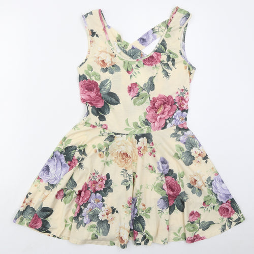 Atmosphere Womens Beige Floral Polyester Skater Dress  Size 12  Scoop Neck Pullover