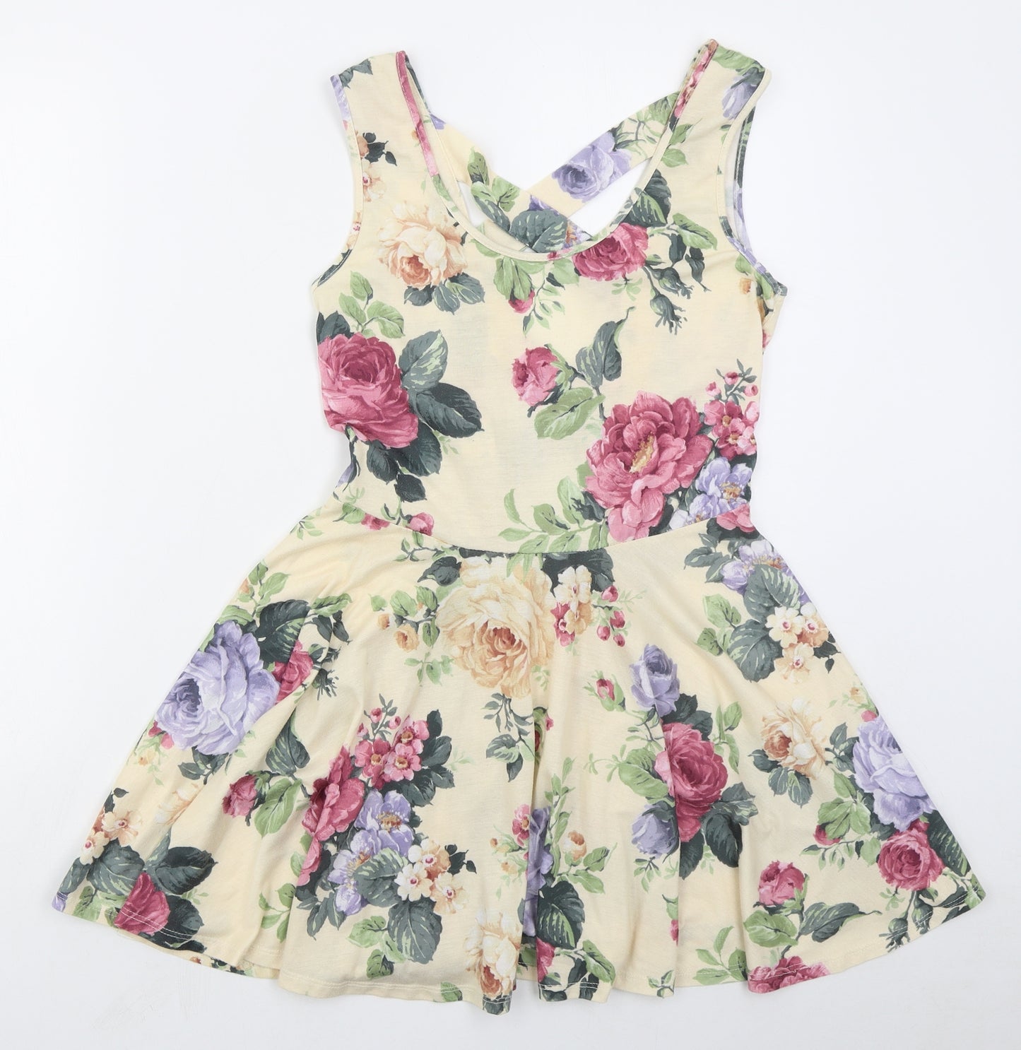 Atmosphere Womens Beige Floral Polyester Skater Dress  Size 12  Scoop Neck Pullover