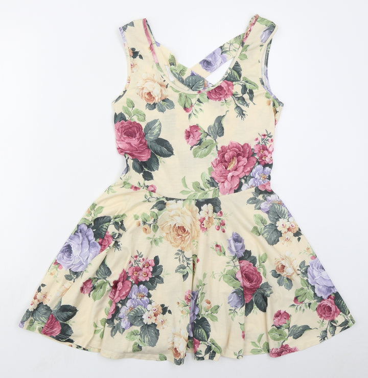 Atmosphere Womens Beige Floral Polyester Skater Dress  Size 12  Scoop Neck Pullover