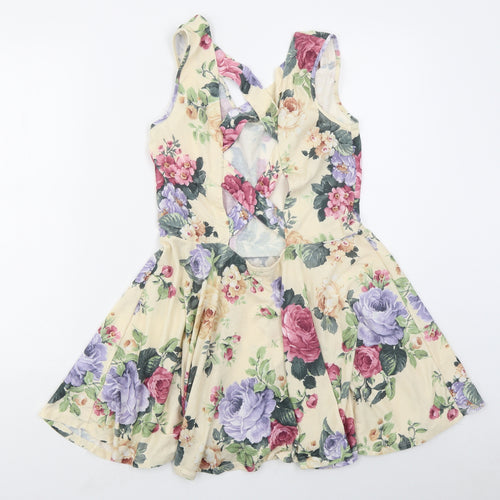 Atmosphere Womens Beige Floral Polyester Skater Dress  Size 12  Scoop Neck Pullover