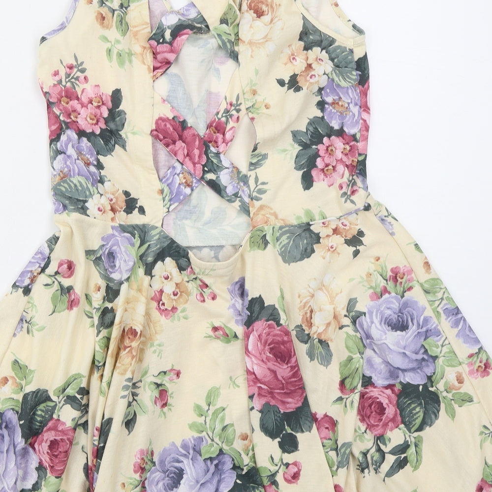 Atmosphere Womens Beige Floral Polyester Skater Dress  Size 12  Scoop Neck Pullover