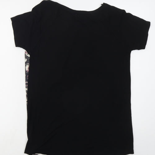 Matalan Womens Black Floral Polyester Basic T-Shirt Size 10 Round Neck