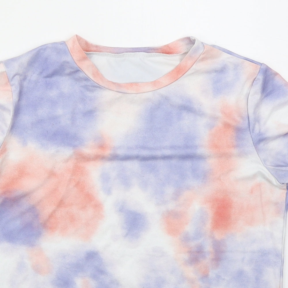 Preworn Womens Blue  Polyester Basic T-Shirt Size S Crew Neck - Pink Tie Dye