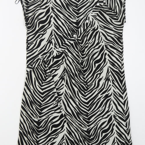 Pussycat Womens Black Animal Print Polyester Mini  Size 14  Round Neck Pullover - Zebra Print