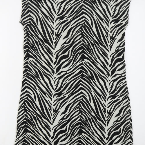 Pussycat Womens Black Animal Print Polyester Mini  Size 14  Round Neck Pullover - Zebra Print
