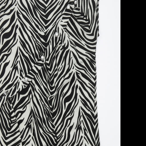 Pussycat Womens Black Animal Print Polyester Mini  Size 14  Round Neck Pullover - Zebra Print
