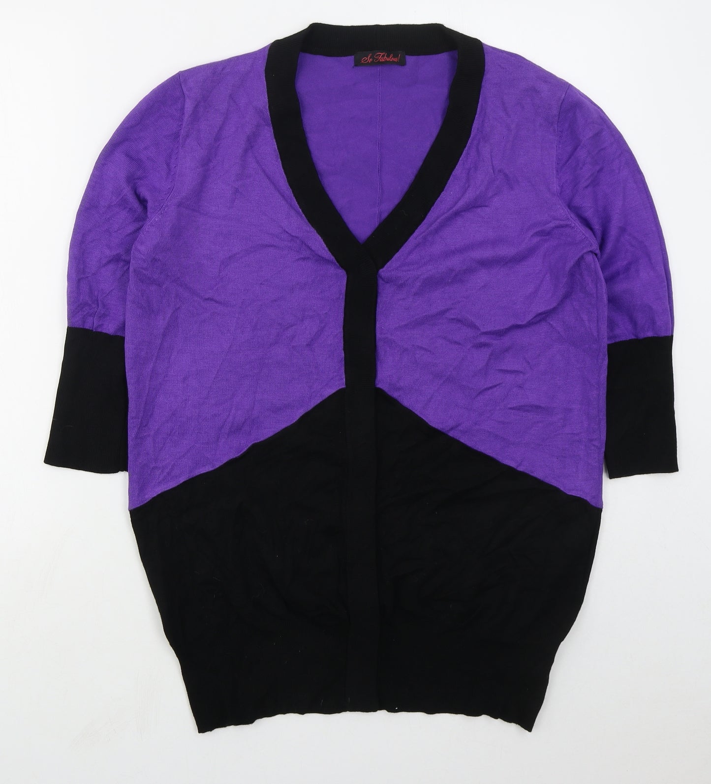 So Fabulour Womens Purple V-Neck  Viscose Pullover Jumper Size 16   - Colour Block
