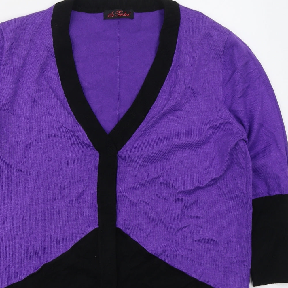 So Fabulour Womens Purple V-Neck  Viscose Pullover Jumper Size 16   - Colour Block