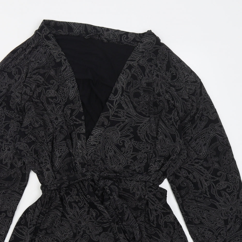 George Womens Black Paisley Viscose Wrap Dress  Size 16  V-Neck Tie