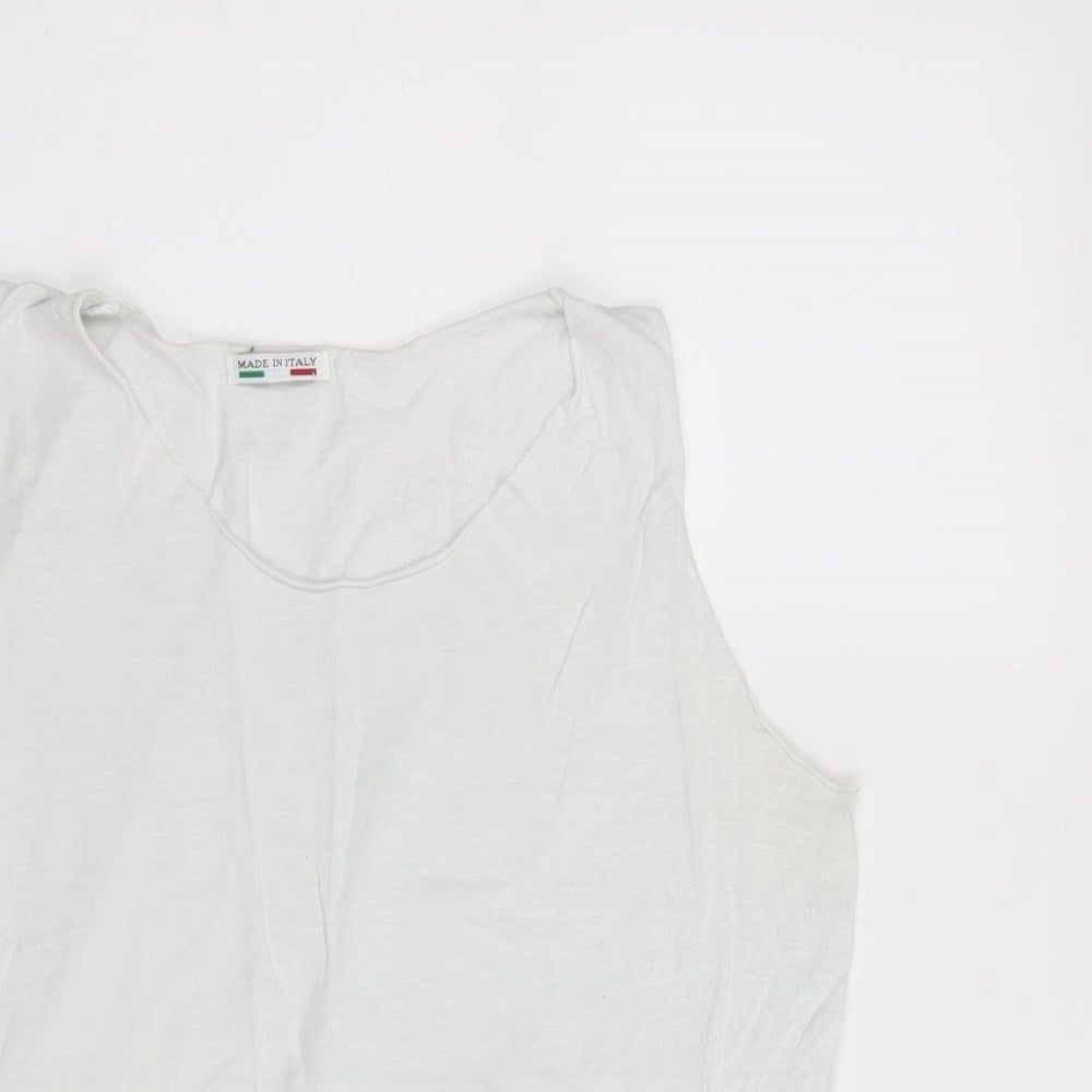 Made in Italy Womens White  Cotton Basic T-Shirt Size M Round Neck