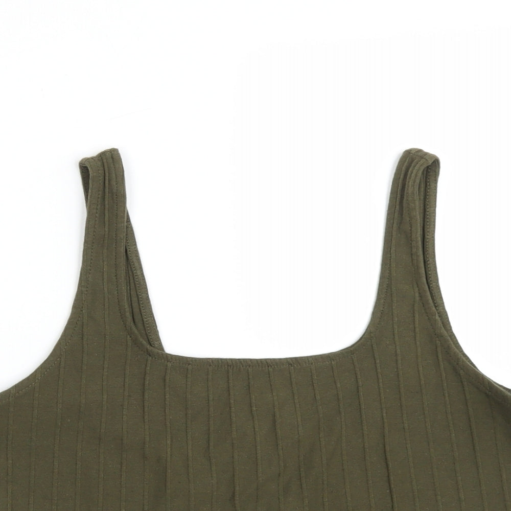 Primark Womens Green  Cotton Cropped Tank Size M Round Neck