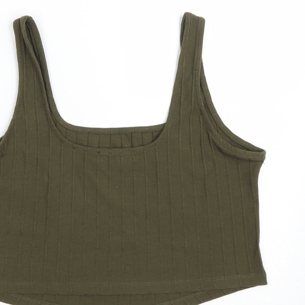 Primark Womens Green  Cotton Cropped Tank Size M Round Neck