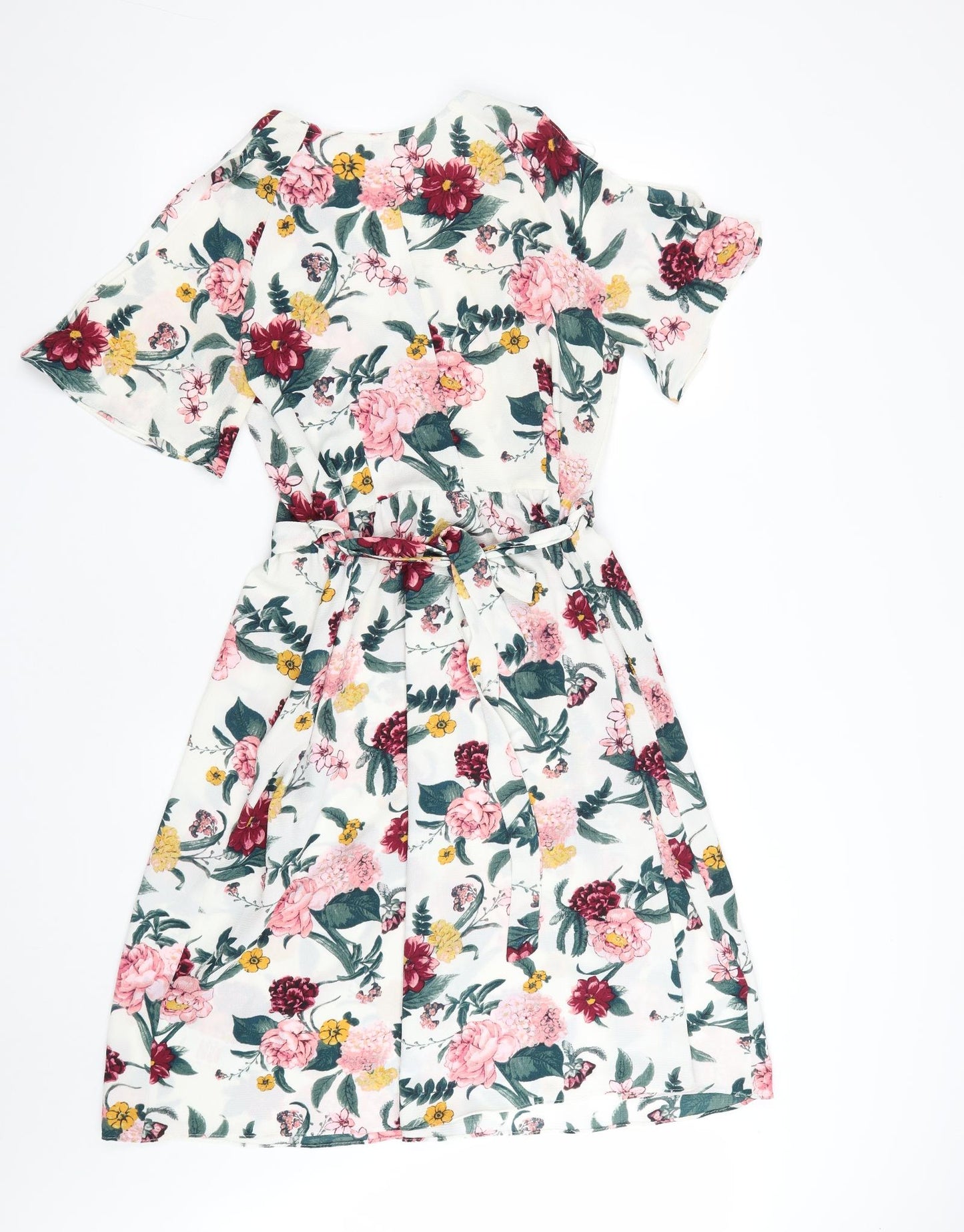 Peacocks Womens White Floral Polyester Fit & Flare  Size 12  V-Neck Zip